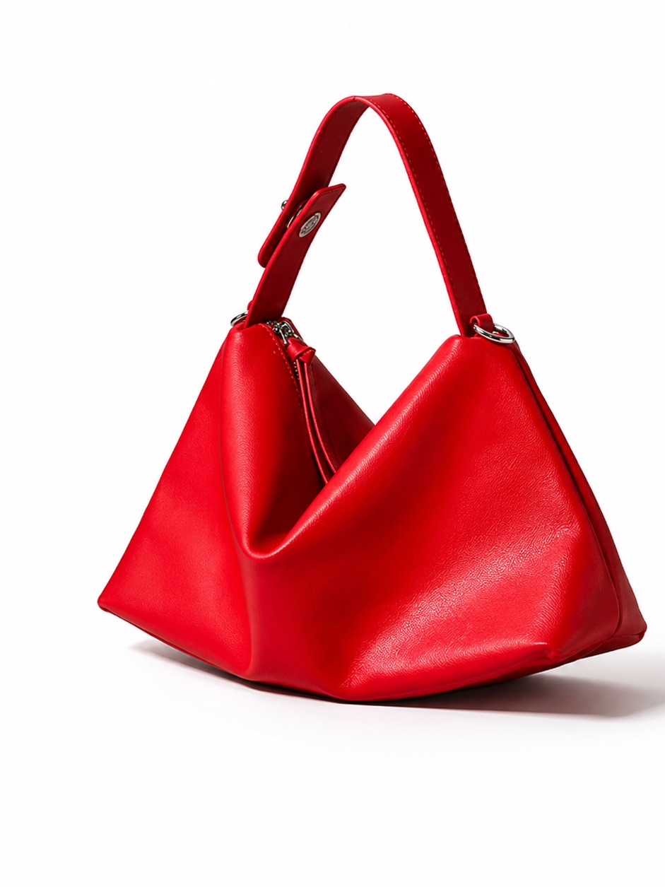 Sleek Red Leather Shoulder Hobo Bag